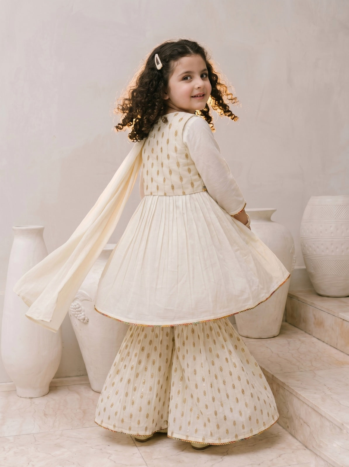 Gulnaar Ivory Sharar Set With Dupatta