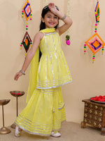 Girl's peplum kurta and sharara set-Yellow