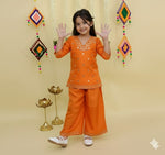 Orange mirror work kurti palazzo