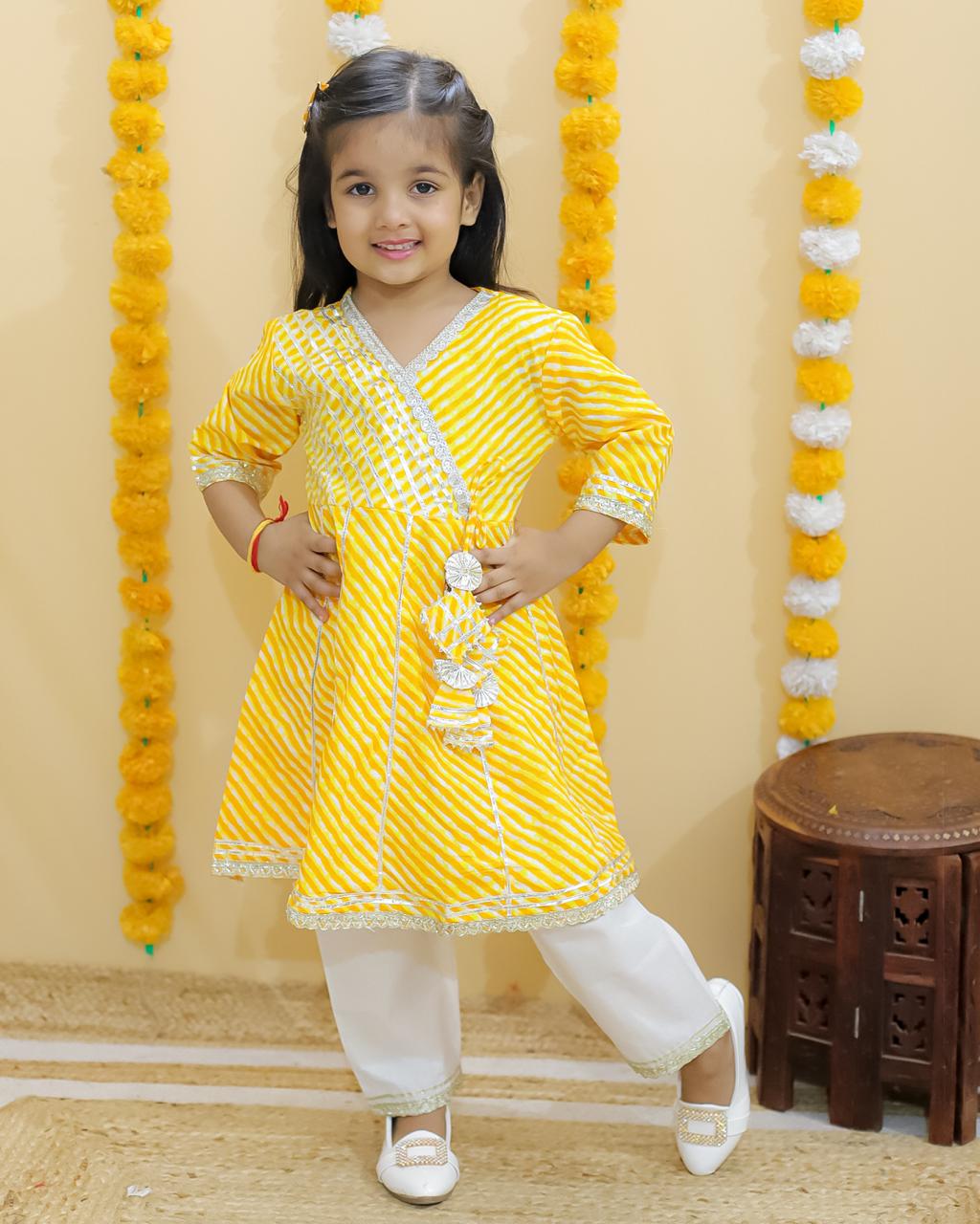 Girls Angrakha kurti pant