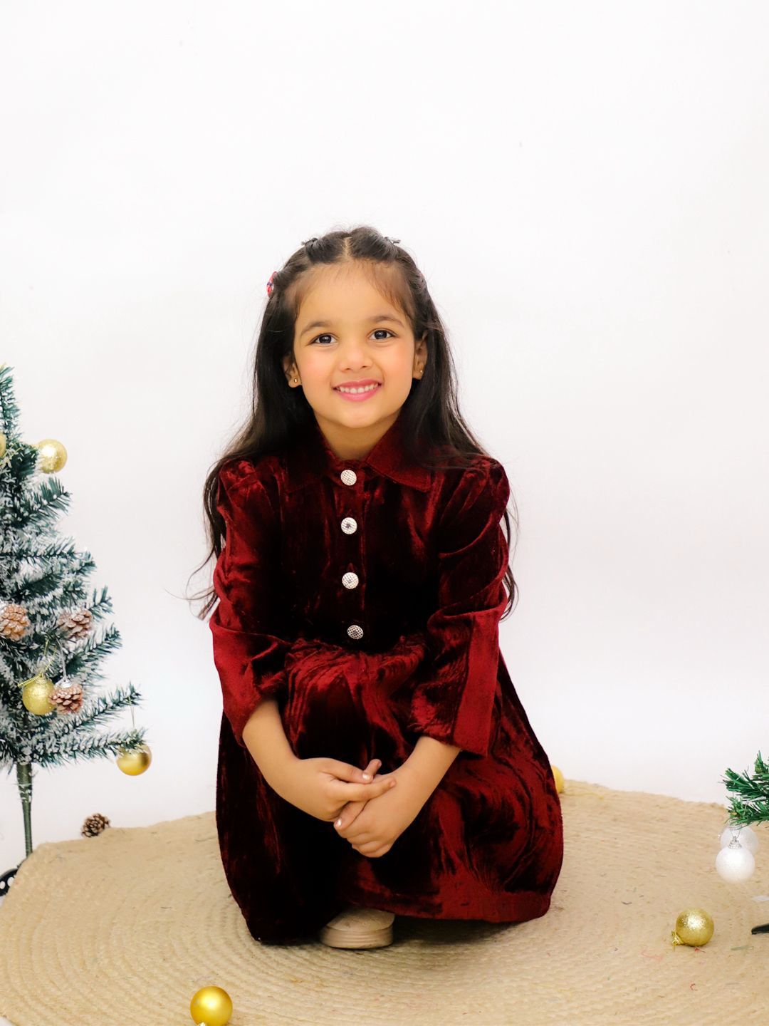 Girl's maroon velvet frock