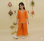 Orange mirror work kurti palazzo