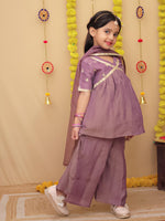 Lavender crush tissue kurti palazzo set with organza dupatta