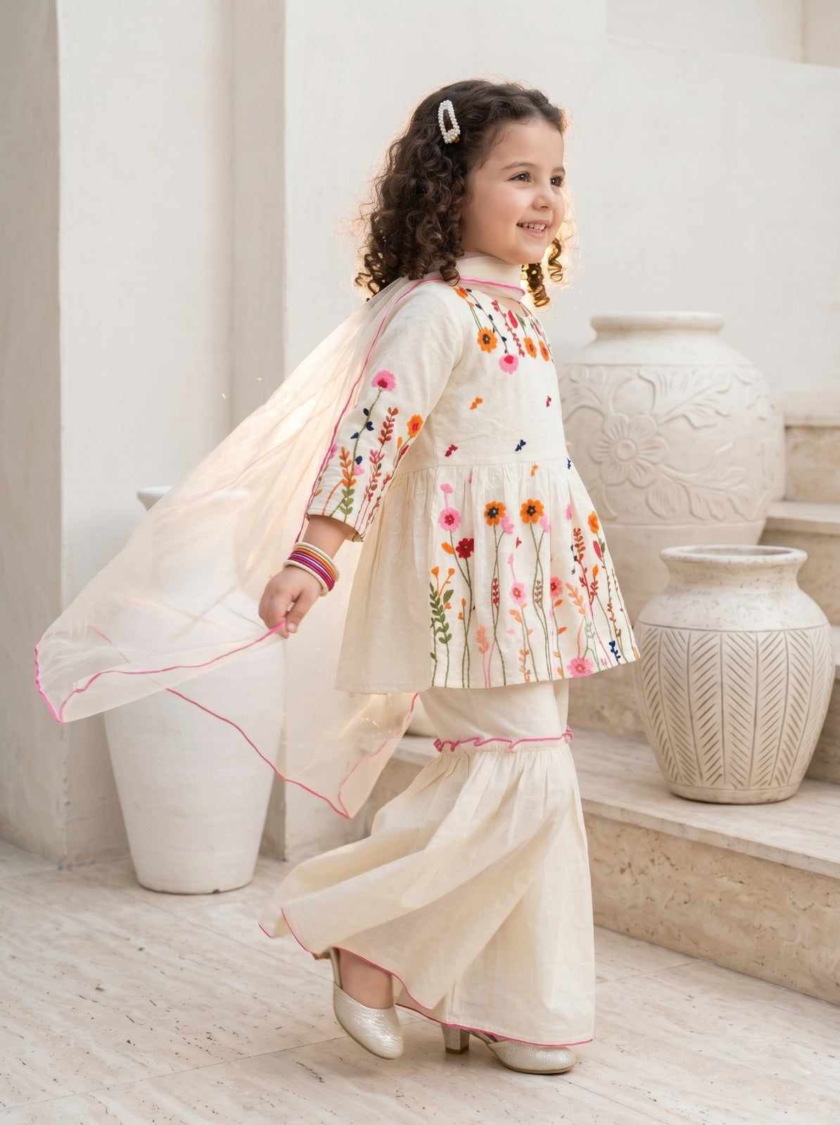 Pearl Petal Embroidered Suit
