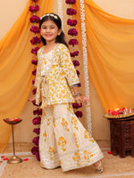 Girl's Yellow peplum kurta with sharara set