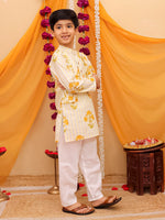 Boy's Yellow kurta pajama with attached jacket