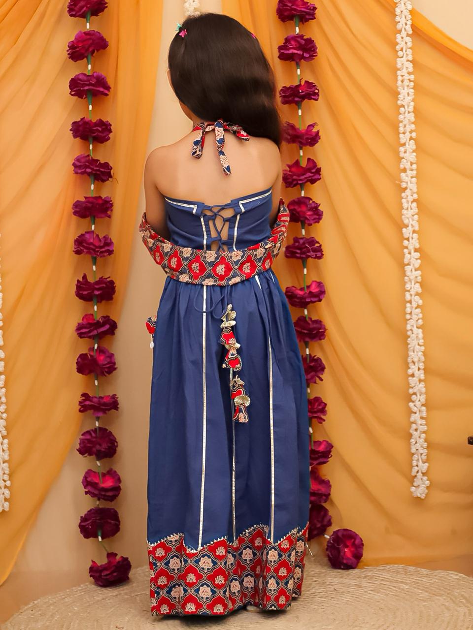 Blue halter neck navratri lehenga choli