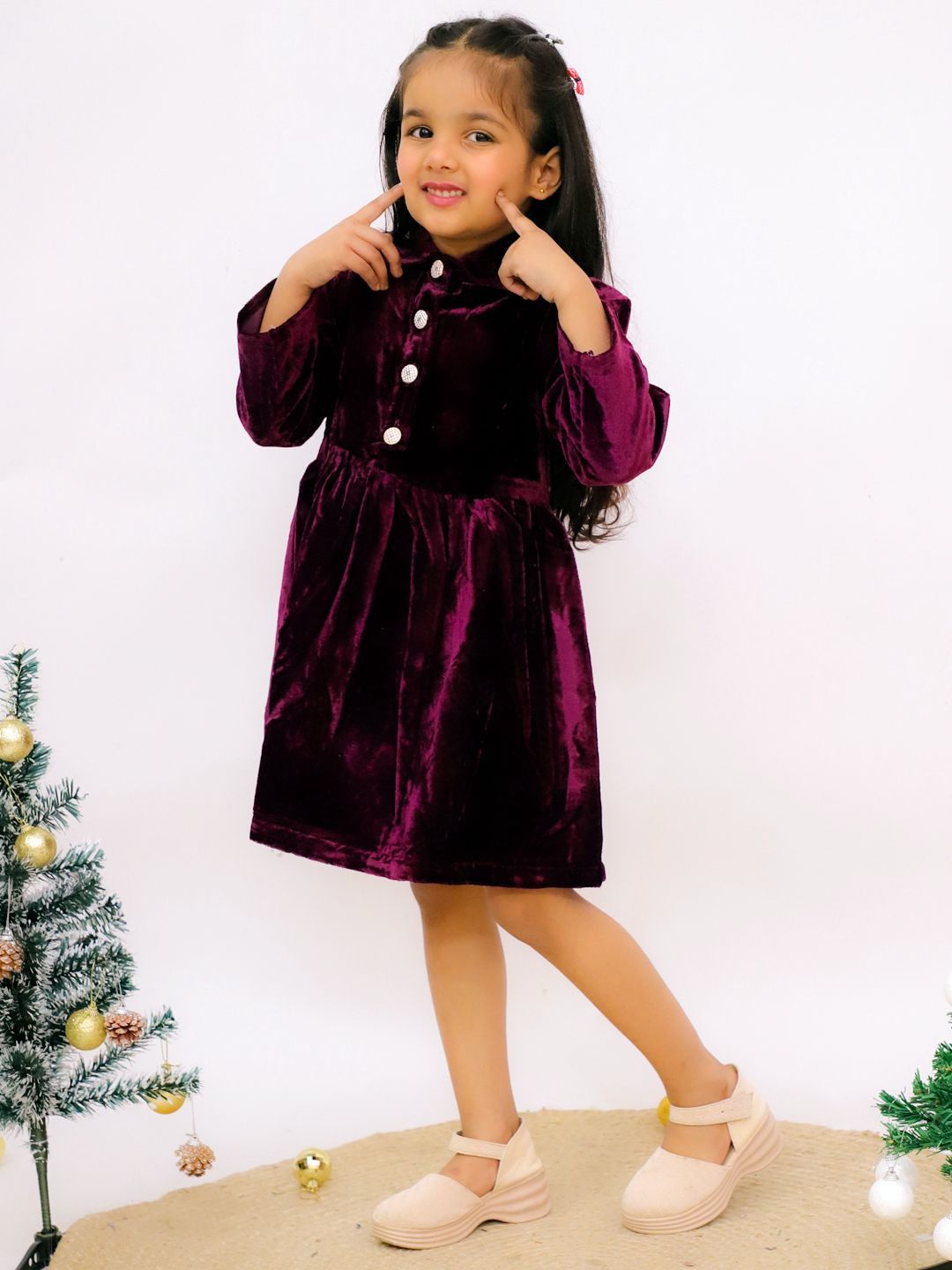Girl's wine velvet frock