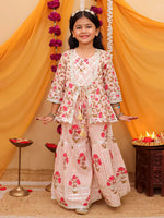 Girl's Pink peplum kurta with sharara set