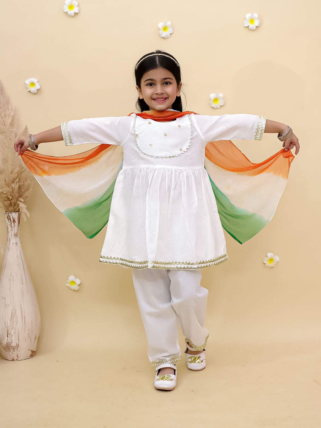 Anarkali kurti with tri color dupatta-Republic Day Special