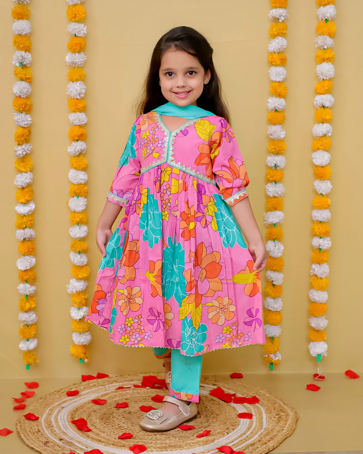 Girls Anarkali Kurti Pant Set