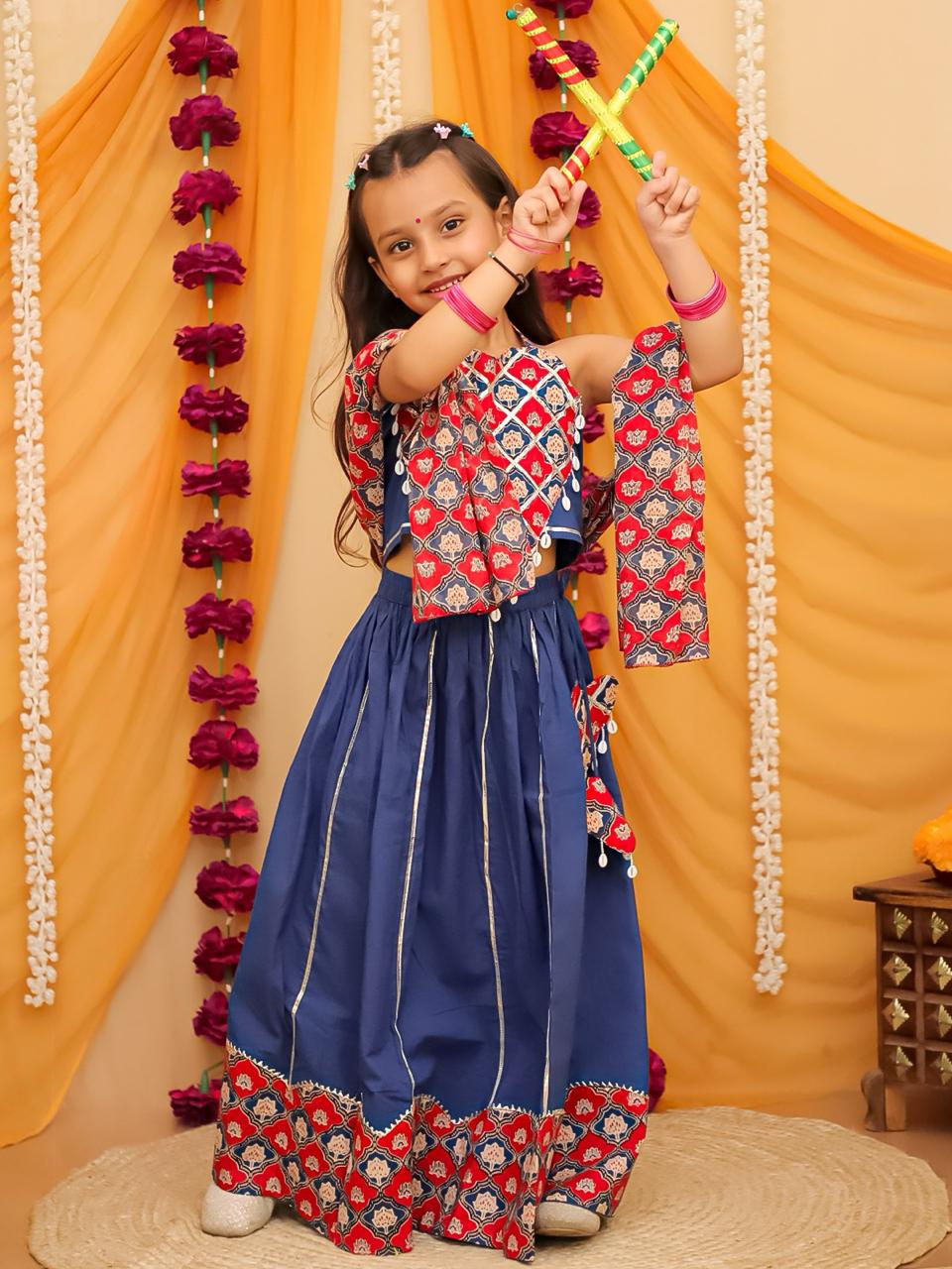 Blue halter neck navratri lehenga choli