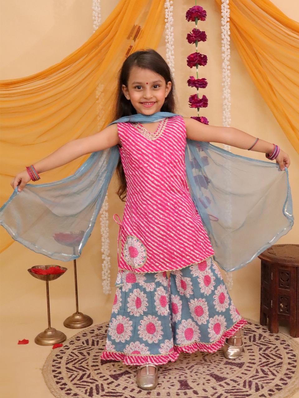 Girl's lehriya kurti and sharara set