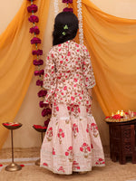 Girl's Pink peplum kurta with sharara set