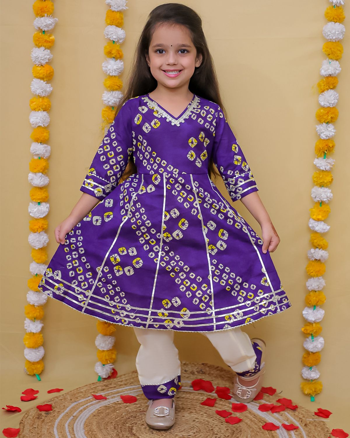 Girl's anarkali bhandej kurti pant