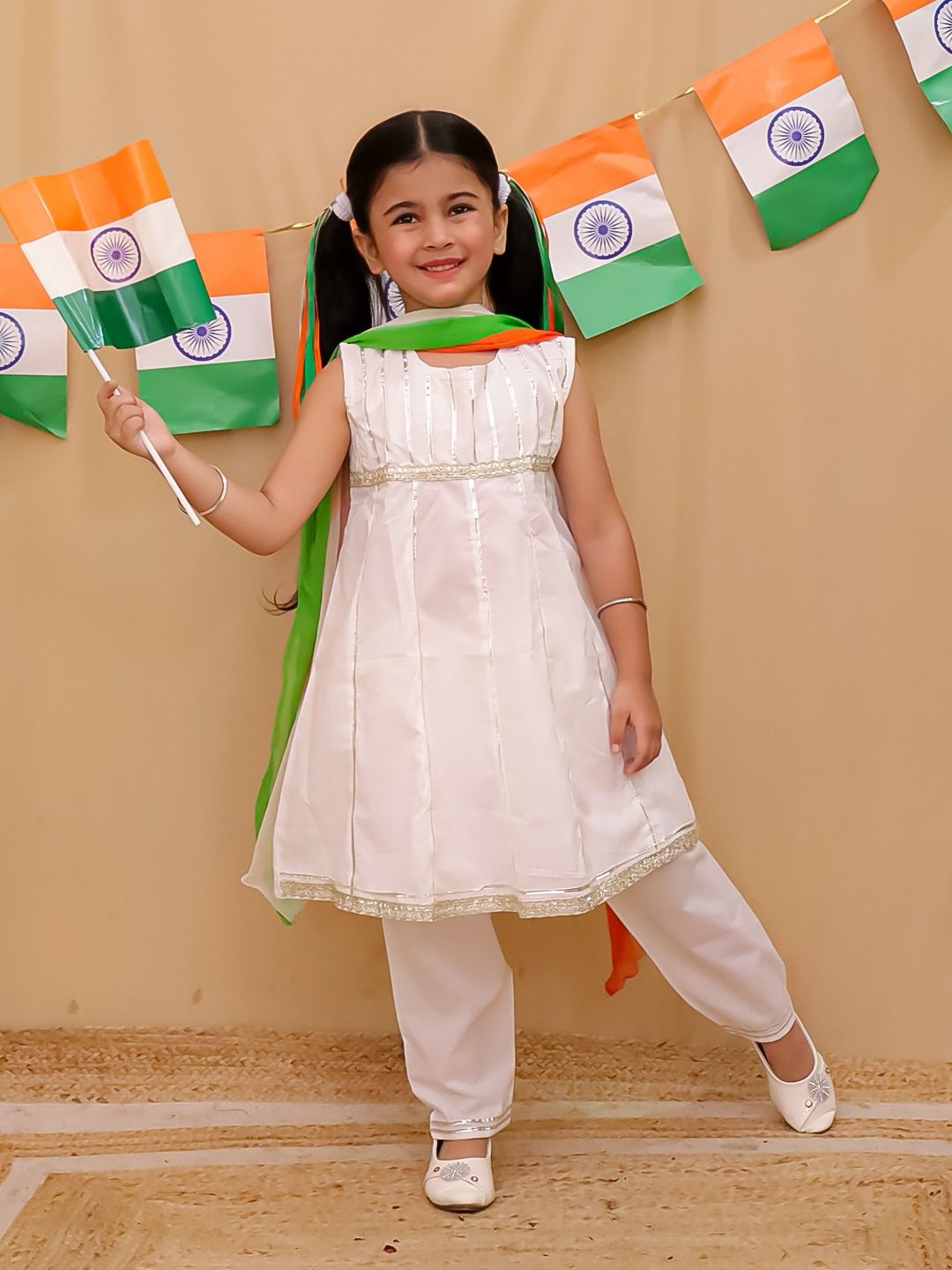 Anarkali set with tri color dupatta