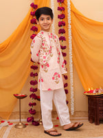 Boy's Pink kurta pajama with attached jacket