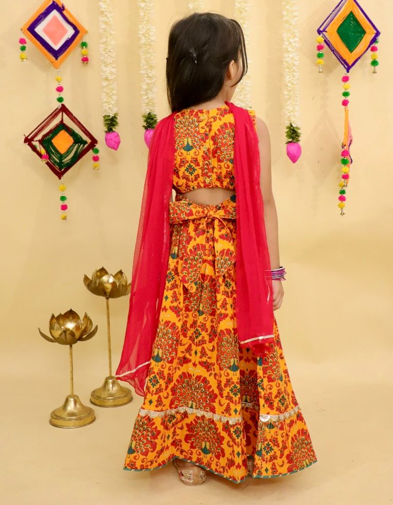 Girl's traditional yellow lehenga choli with dupatta
