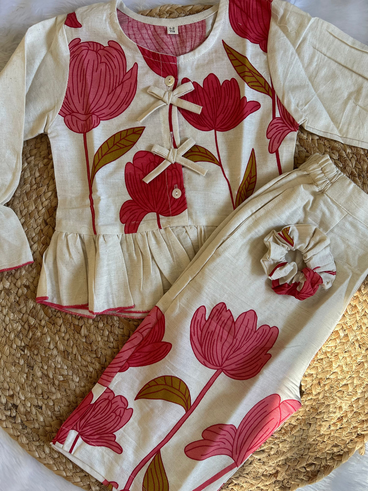 Girl's Blossom Pink Co-ord Set with Matching Scrunchie (Pink)