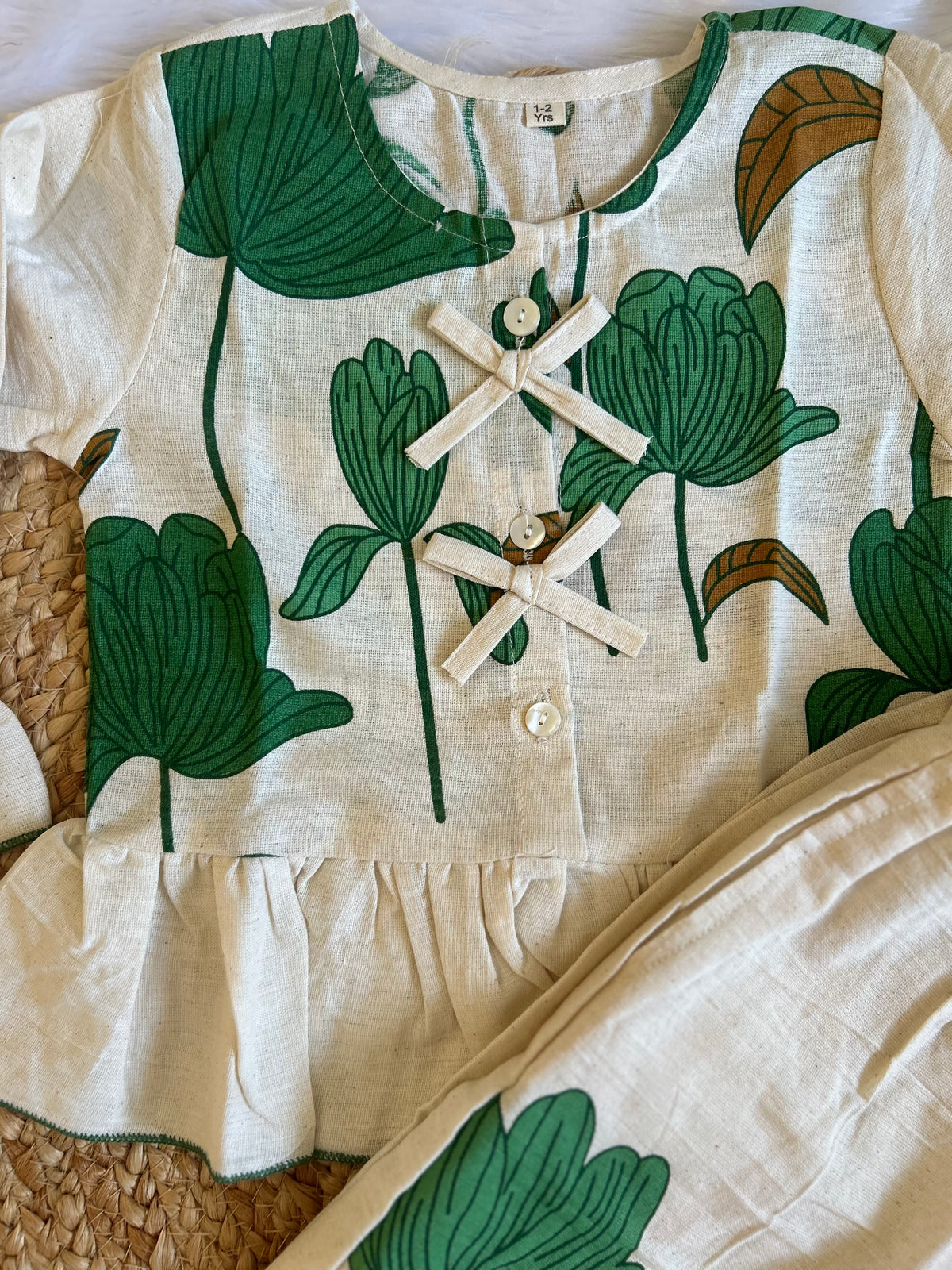 Girl's Lotus Bloom Co-ord Set with Matching Scrunchie (Green)