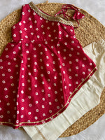 Red Bandhani Flare One Side Tie Strap Kurti Pant Set