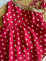 Red Bandhani Flare One Side Tie Strap Kurti Pant Set