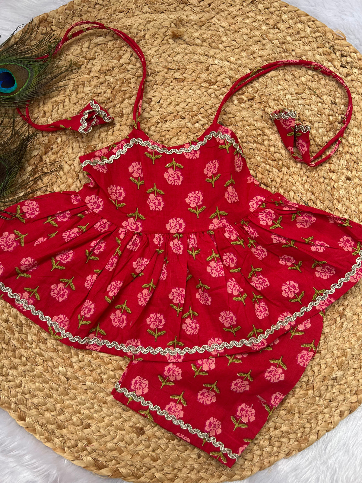 Infant Kurti with Pants-Red Floral