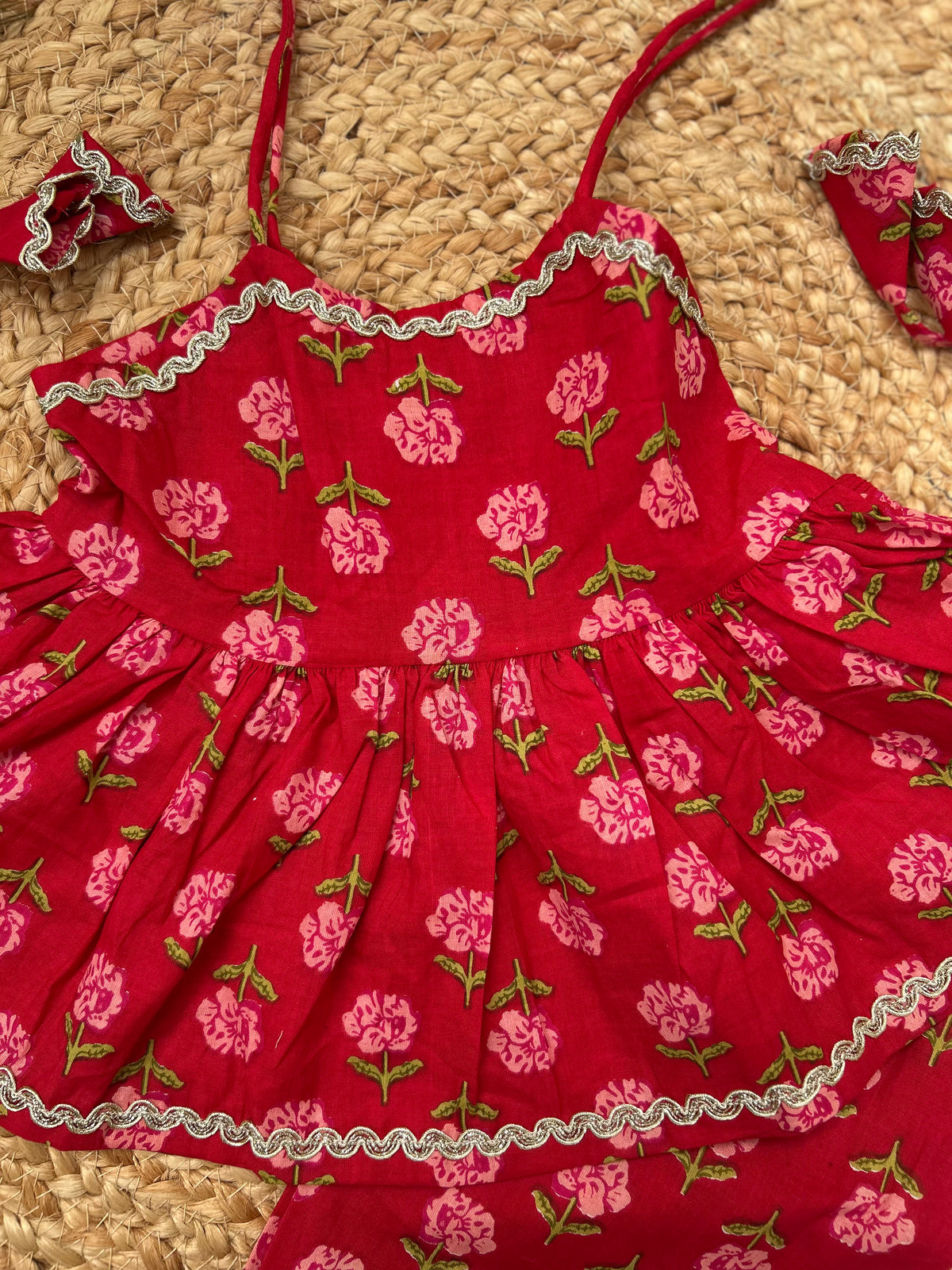 Infant Kurti with Pants-Red Floral