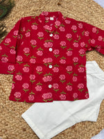 Infant boy's kurta pajama-Red Floral