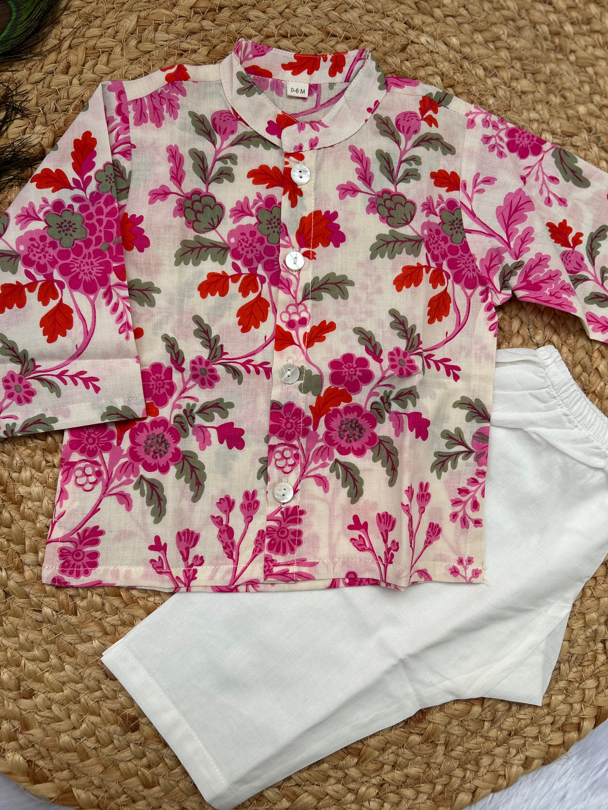 Infant boy's kurta pajama-White Floral