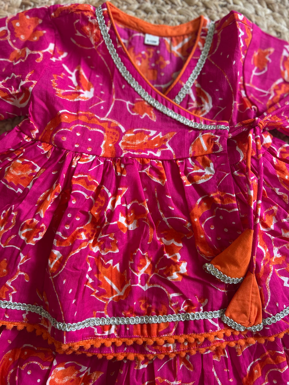 Infant girl angrakha top and skirt-Pink Orange