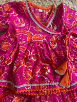 Infant girl angrakha top and skirt-Pink Orange