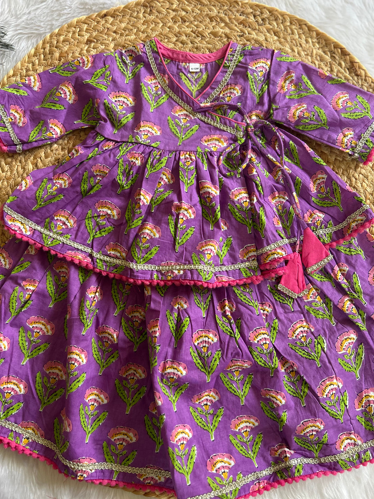Infant girl angrakha top and skirt-Purple
