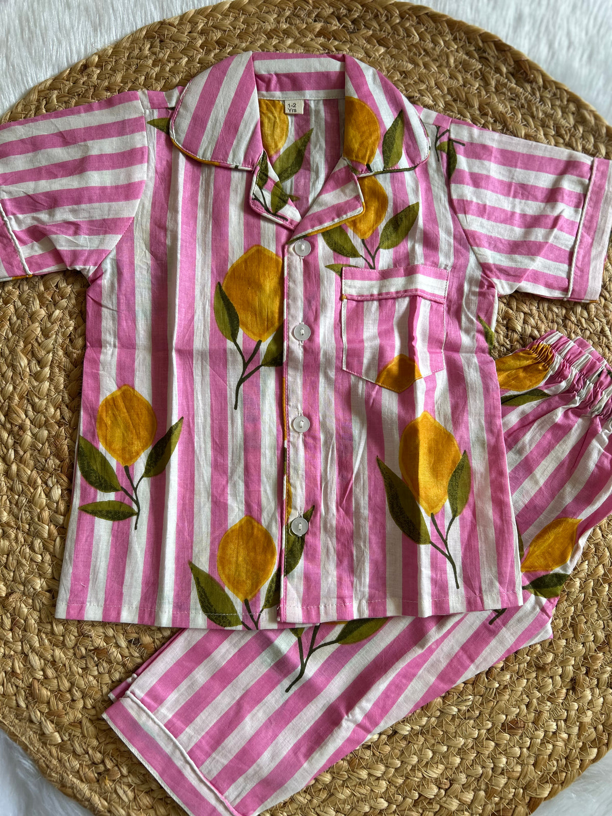 Pink Lemon Bliss Cotton Night Suit Set