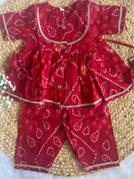 Red bhandej kurti pant with dupatta (infant)