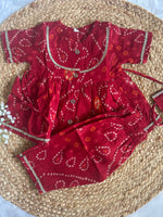Red bhandej kurti pant with dupatta (infant)