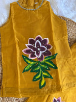 Girl's premium hand painted co-ord set-Mustard