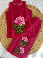 Girl's premium hand painted co-ord set-Pink