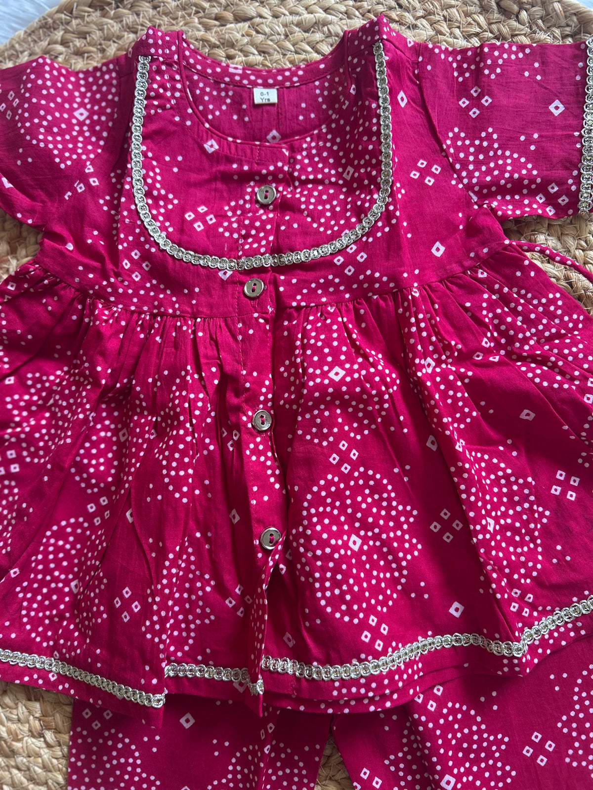 Pink Bhandej Kurti Pant Set