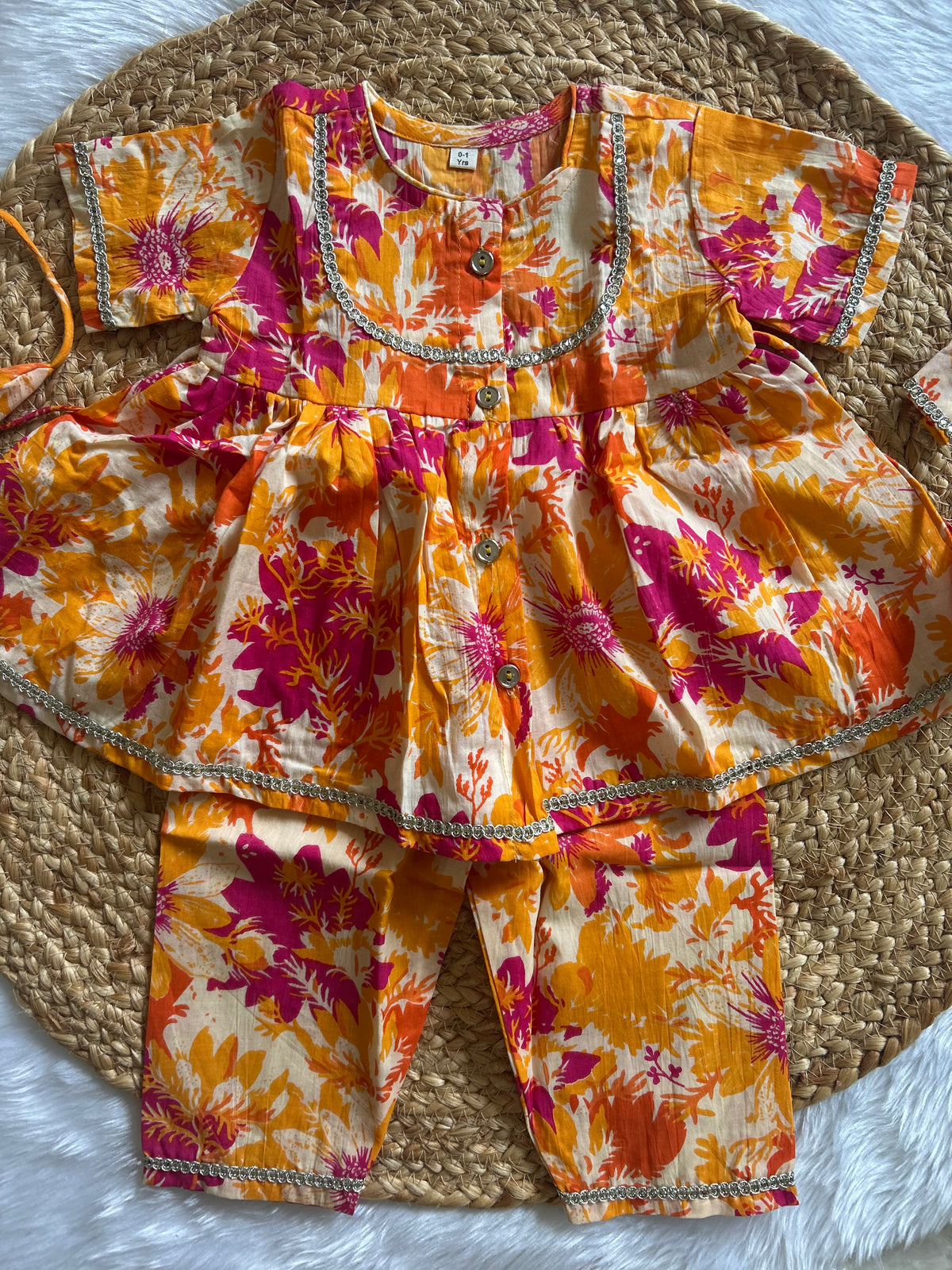 Yellow Floral Kurti Pant Set
