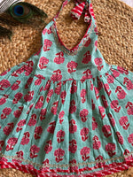 Mint Blossom Halter Neck Kurti with Lehriya Dhoti