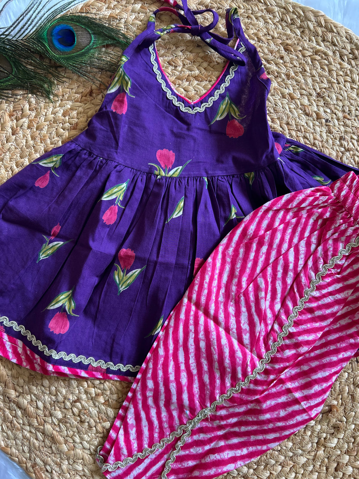 Royal Tulip Halter Neck Kurti with Lehriya Dhoti