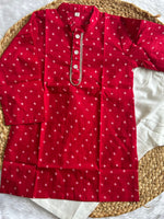 Boy's Red Bhandej Kurta Pyjama Set