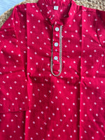 Boy's Red Bhandej Kurta Pyjama Set
