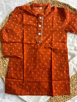 Boy's Rust Bhandej Kurta Pyjama Set