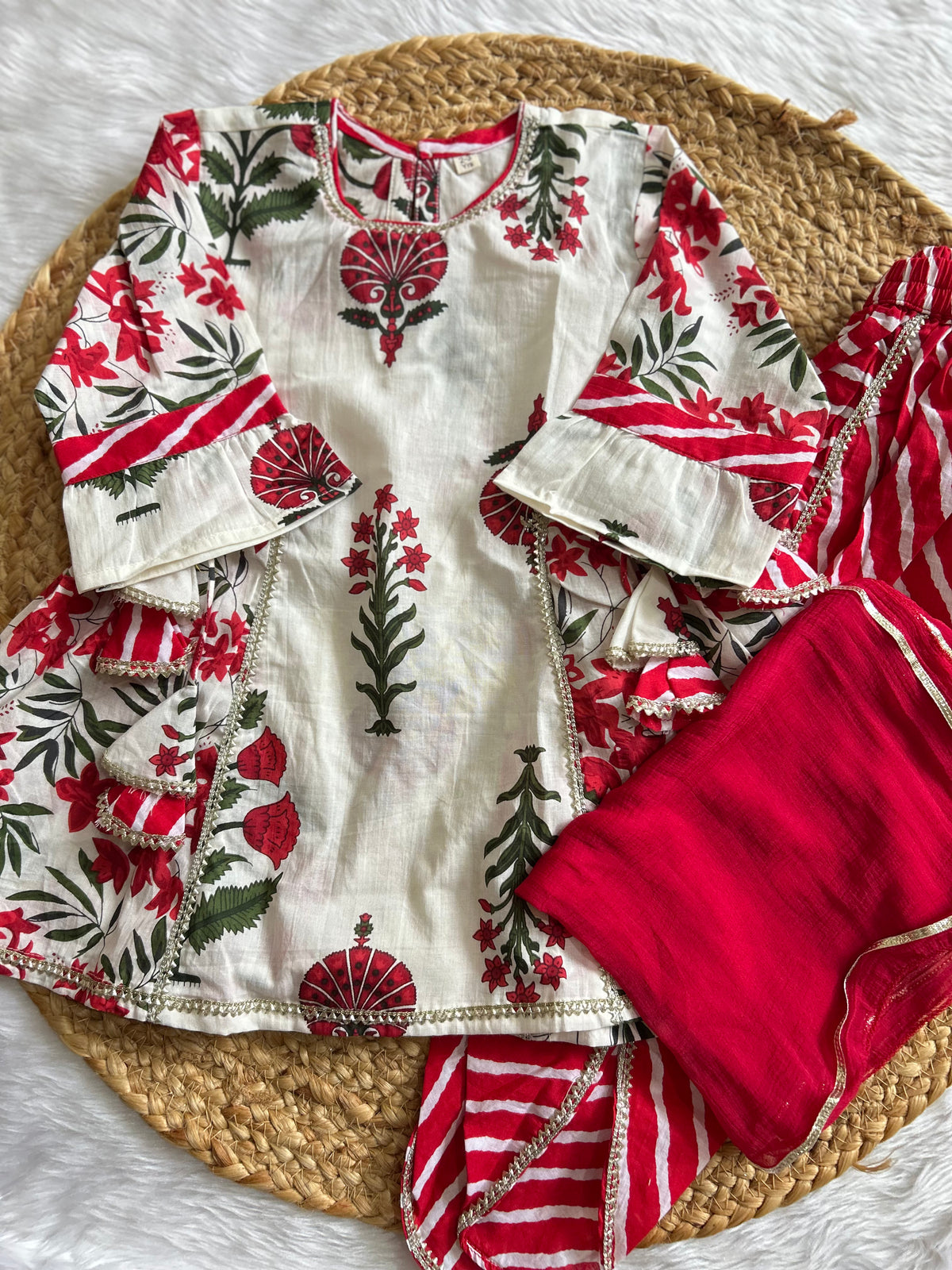Red Kurti Dhoti Set with Dupatta