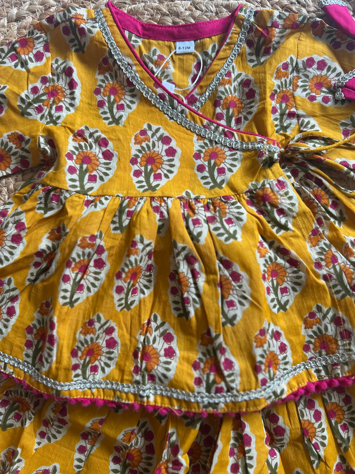 Infant girl angrakha top and skirt-Yellow floral