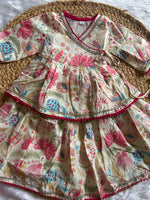 Infant girl angrakha top and skirt-White Floral
