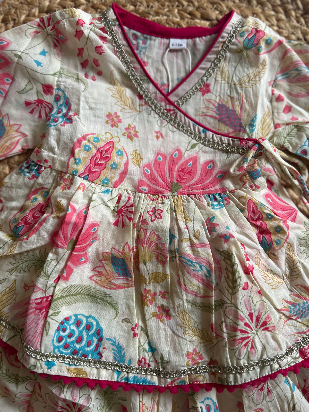 Infant girl angrakha top and skirt-White Floral