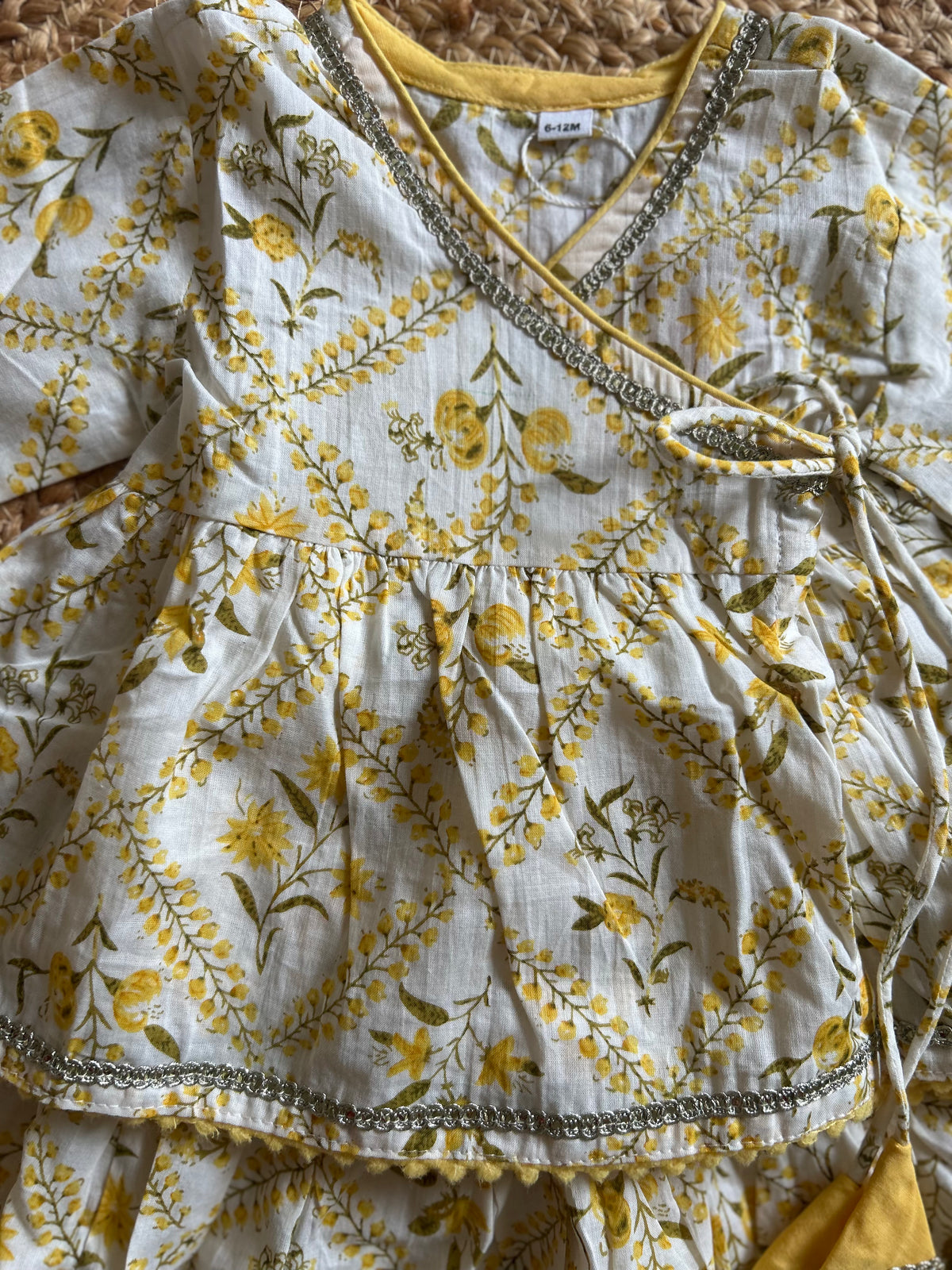 Infant girl angrakha top and skirt-White Yellow